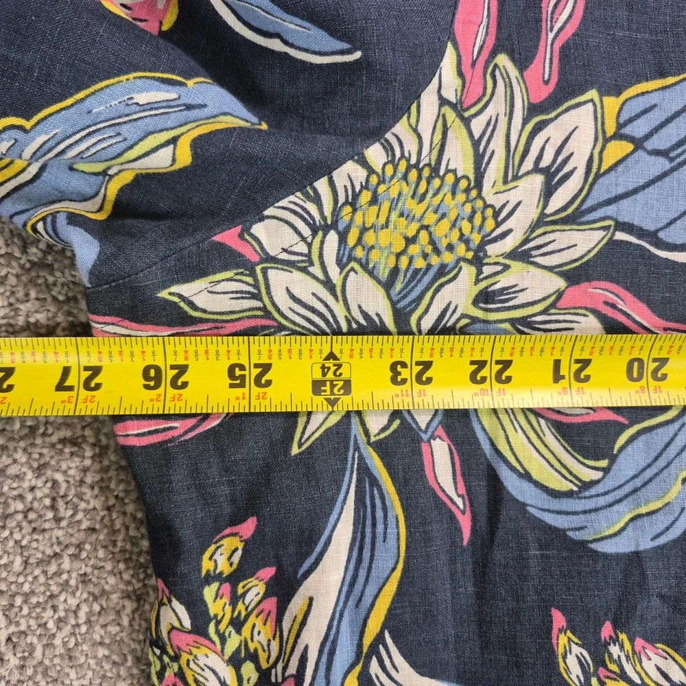 Ralph Lauren 100% Linen Shirt Mens XXL Navy Floral Long Sleeve Button Down
